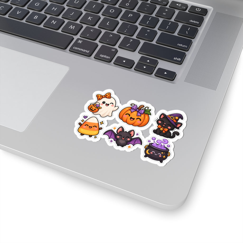 Cute Halloween Characters Kiss-Cut Stickers | Ghost Pumpkin Cat Bat Cauldron