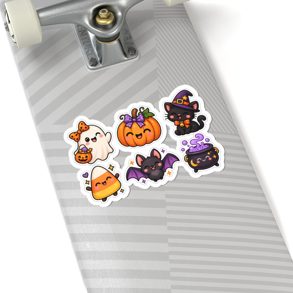Cute Halloween Characters Kiss-Cut Stickers | Ghost Pumpkin Cat Bat Cauldron