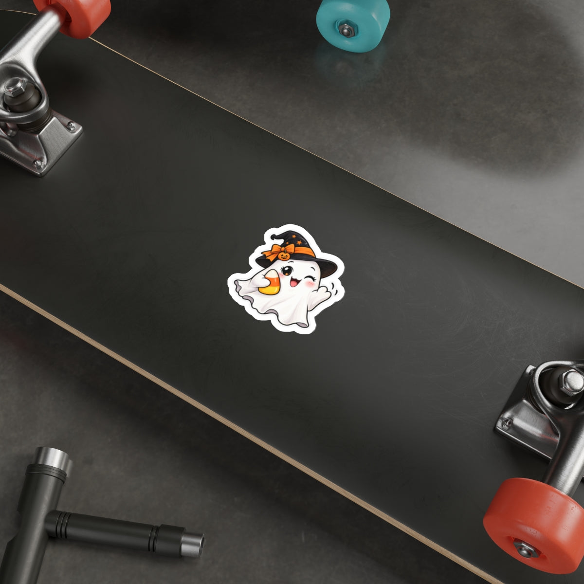 Cute Halloween Ghost Sticker | Die-Cut Sticker, Witch Hat, Candy Corn