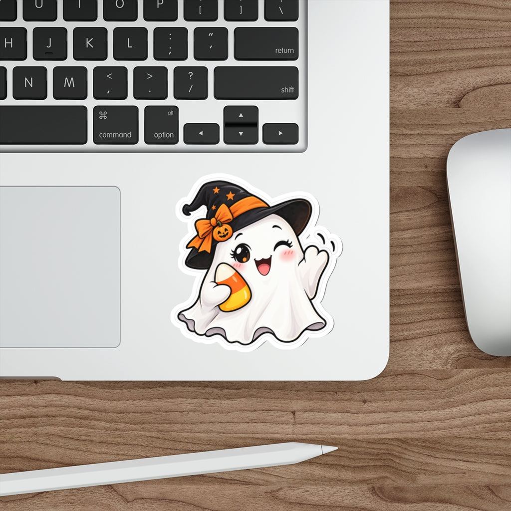 Cute Halloween Ghost Sticker | Die-Cut Sticker, Witch Hat, Candy Corn