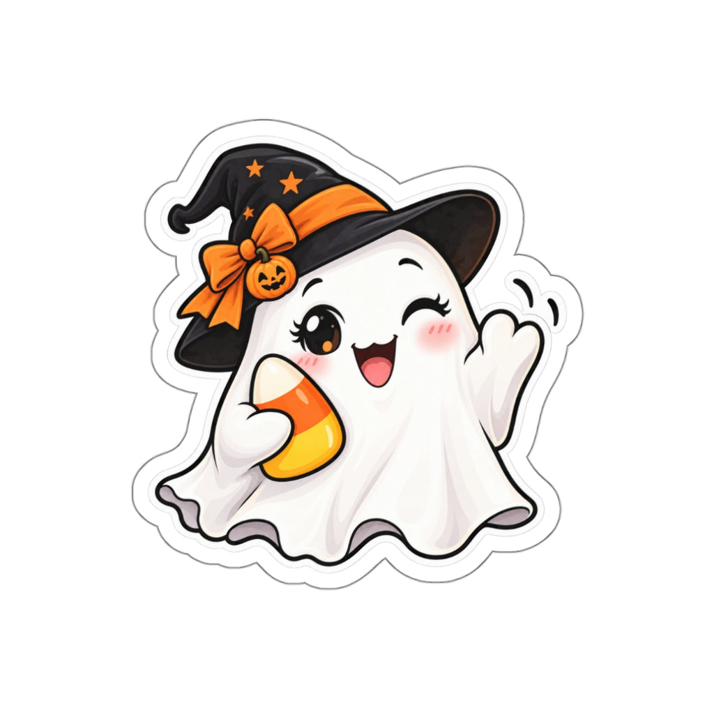 Cute Halloween Ghost Sticker | Die-Cut Sticker, Witch Hat, Candy Corn