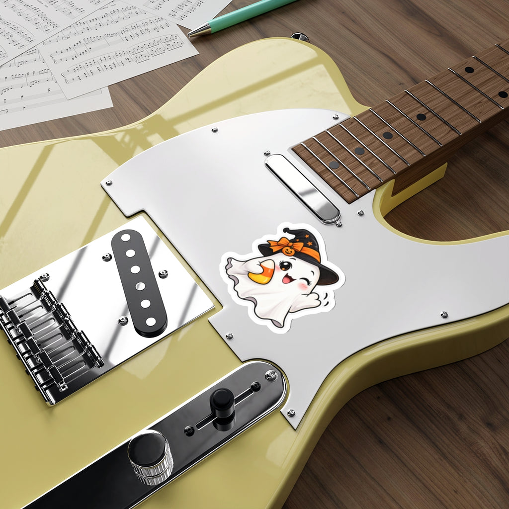 Cute Halloween Ghost Sticker | Die-Cut Sticker, Witch Hat, Candy Corn