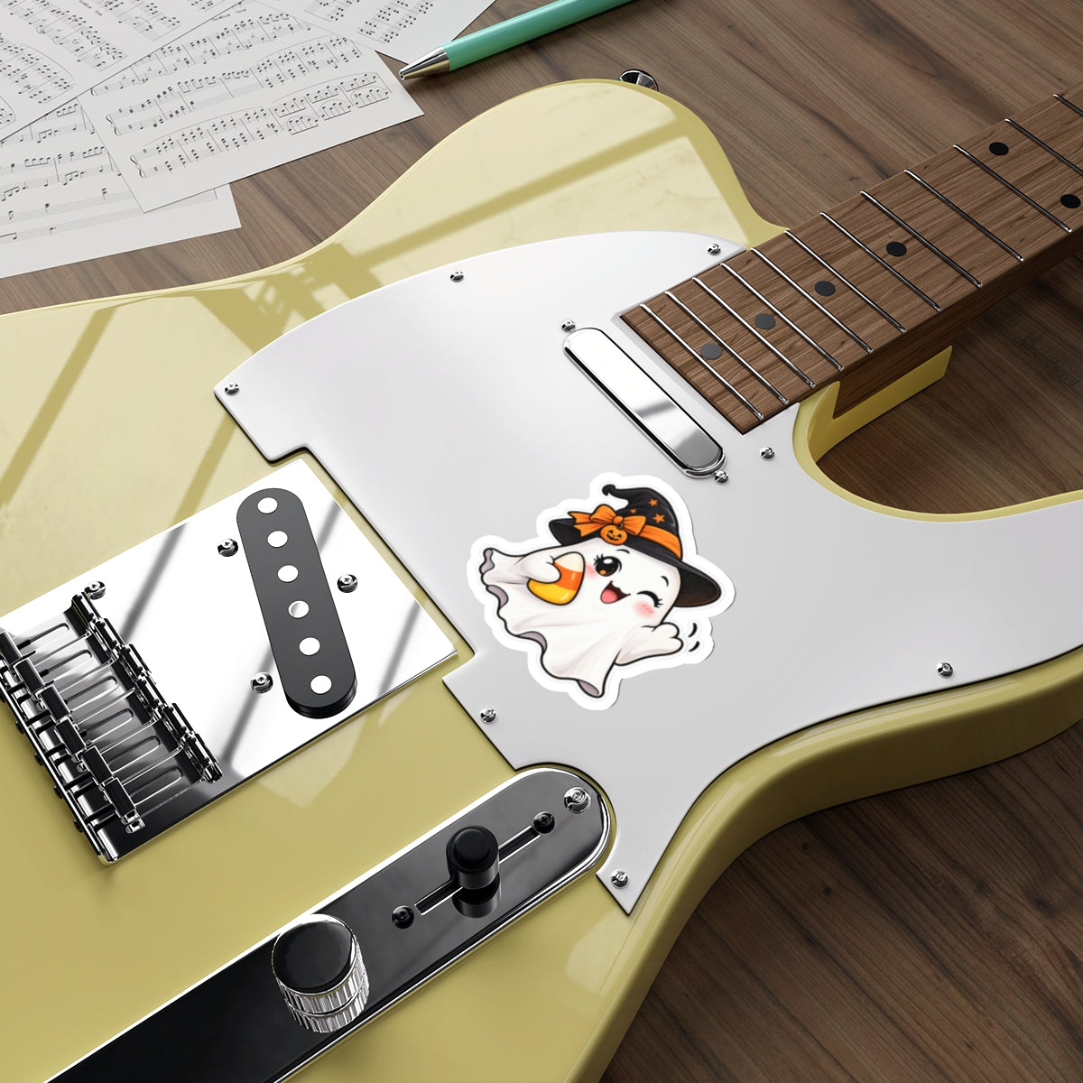Cute Halloween Ghost Sticker | Die-Cut Sticker, Witch Hat, Candy Corn