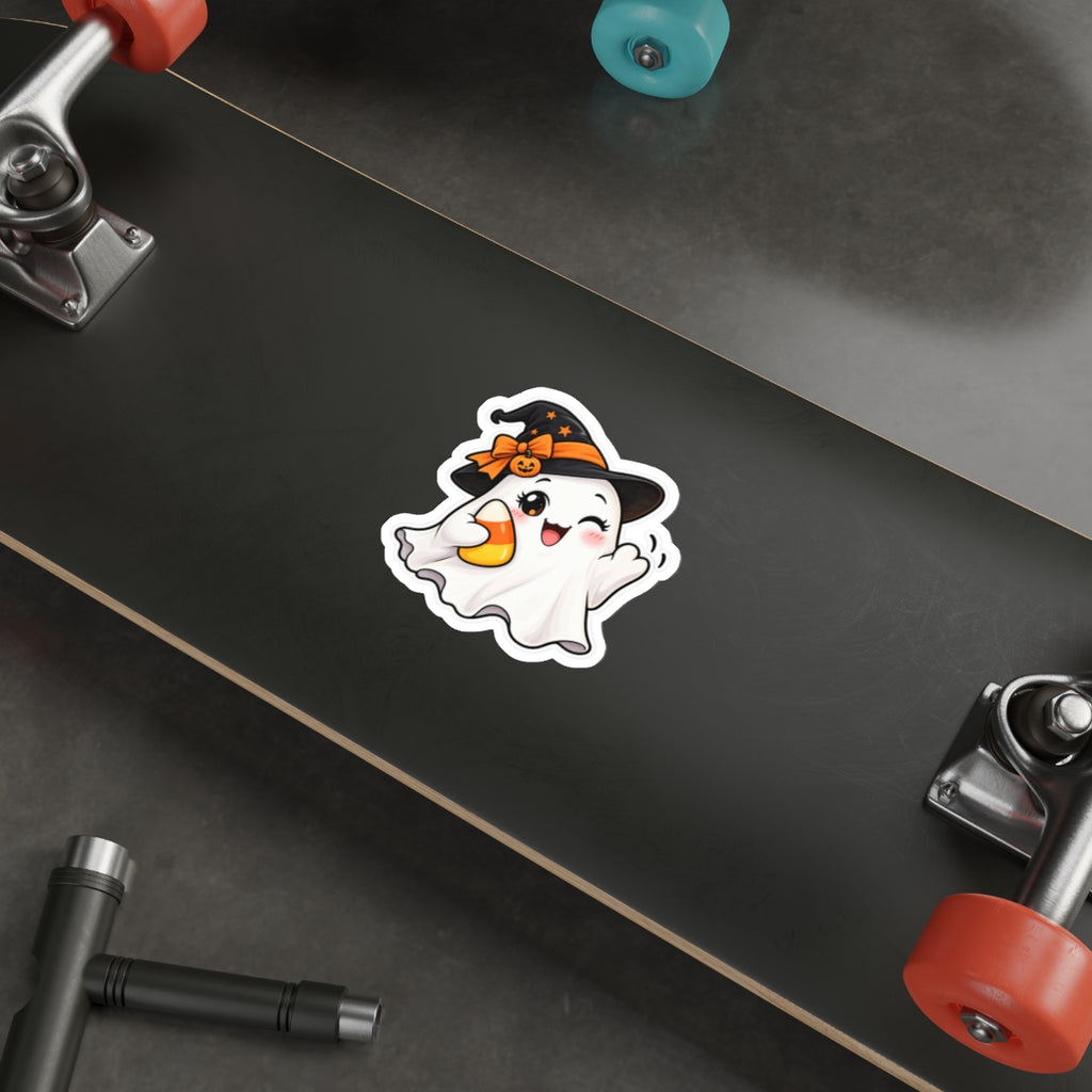 Cute Halloween Ghost Sticker | Die-Cut Sticker, Witch Hat, Candy Corn