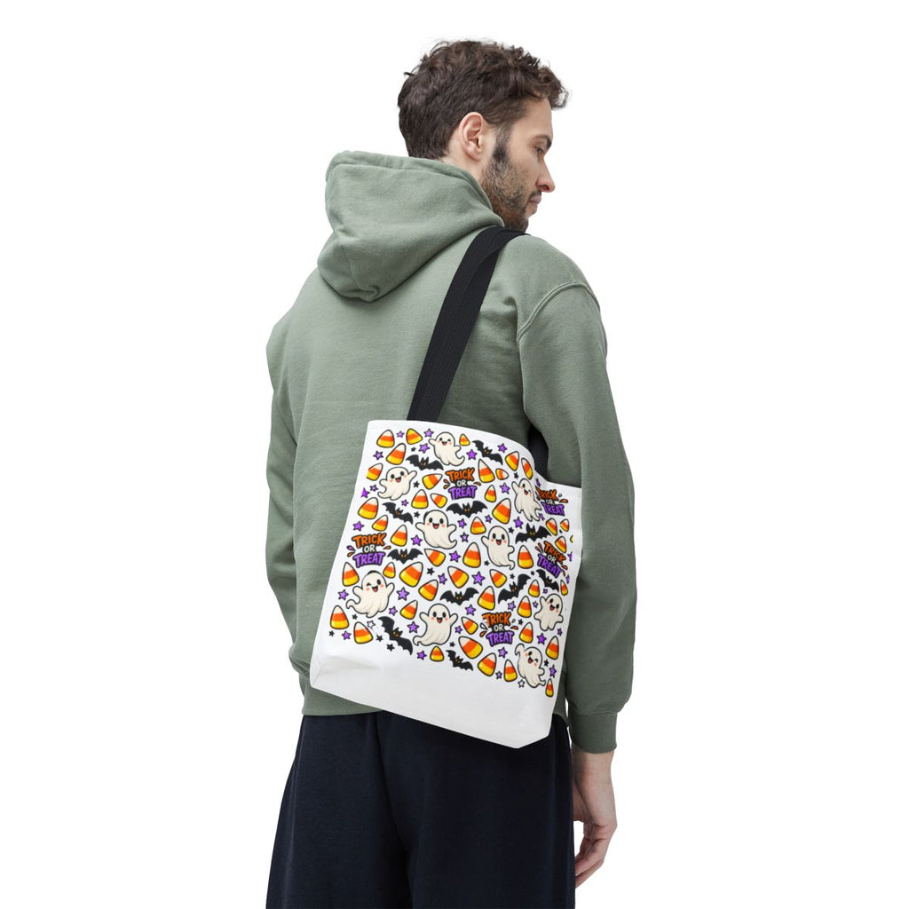 Cute Halloween Ghosts Candy Corn Pattern Tote Bag | Trick or Treat Allover Print