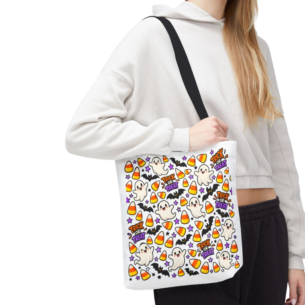 Cute Halloween Ghosts Candy Corn Pattern Tote Bag | Trick or Treat Allover Print