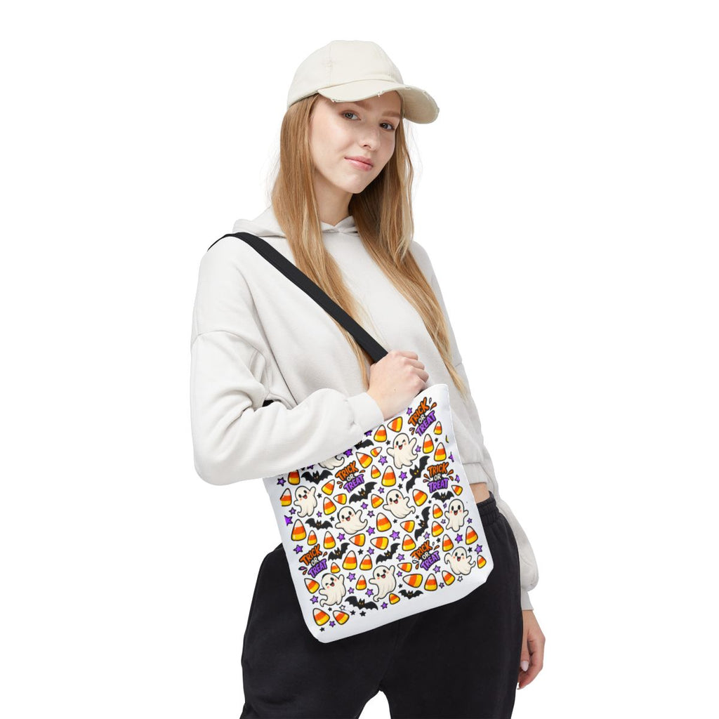 Cute Halloween Ghosts Candy Corn Pattern Tote Bag | Trick or Treat Allover Print