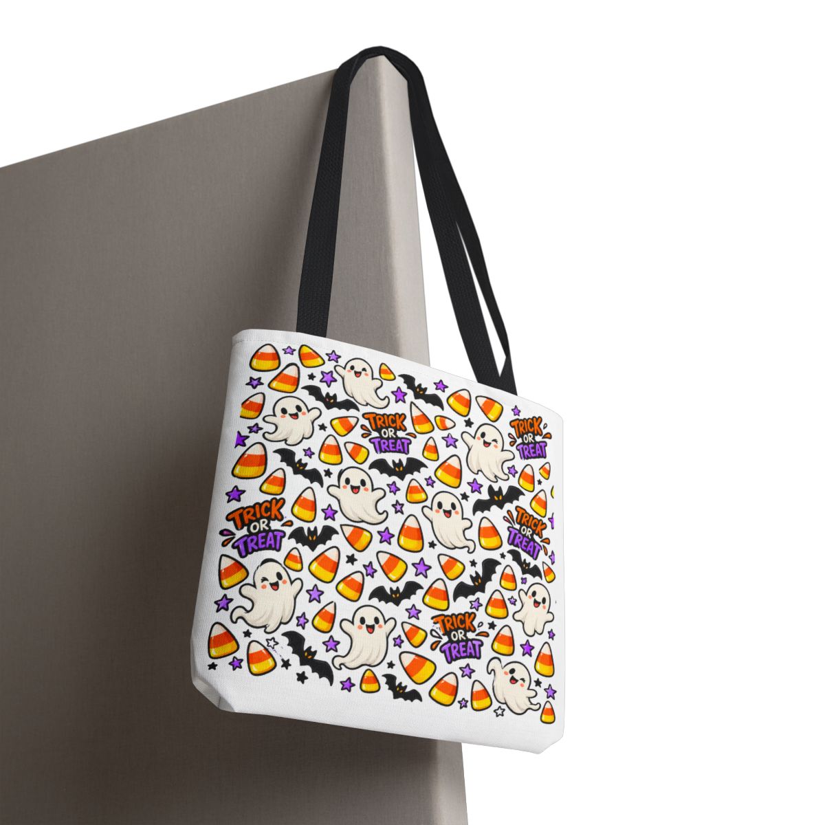 Cute Halloween Ghosts Candy Corn Pattern Tote Bag | Trick or Treat Allover Print