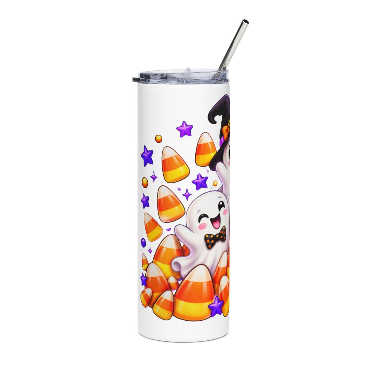 Cute Halloween Ghosts Stainless Steel Tumbler | Candy Corn Skinny Tumbler