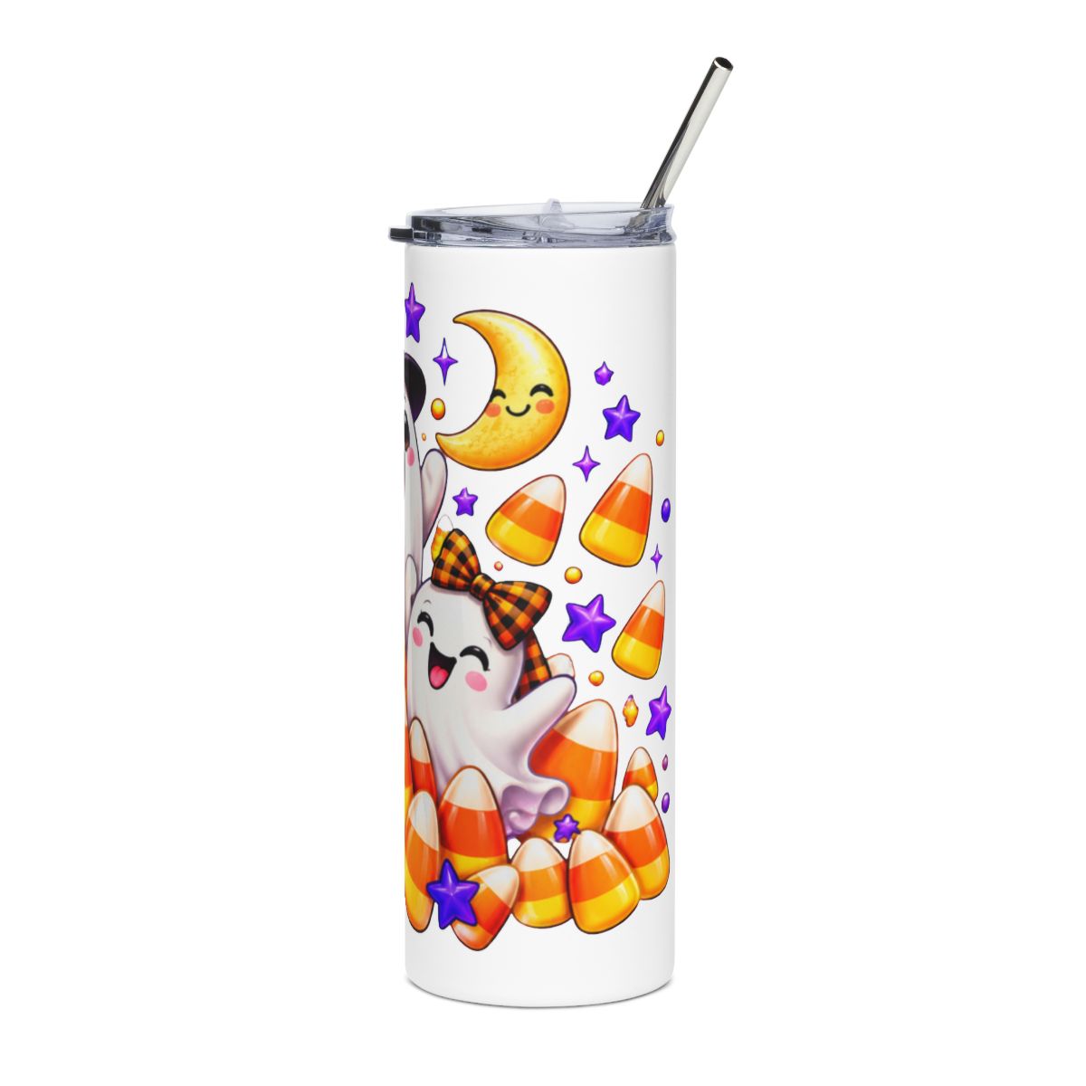 Cute Halloween Ghosts Stainless Steel Tumbler | Candy Corn Skinny Tumbler