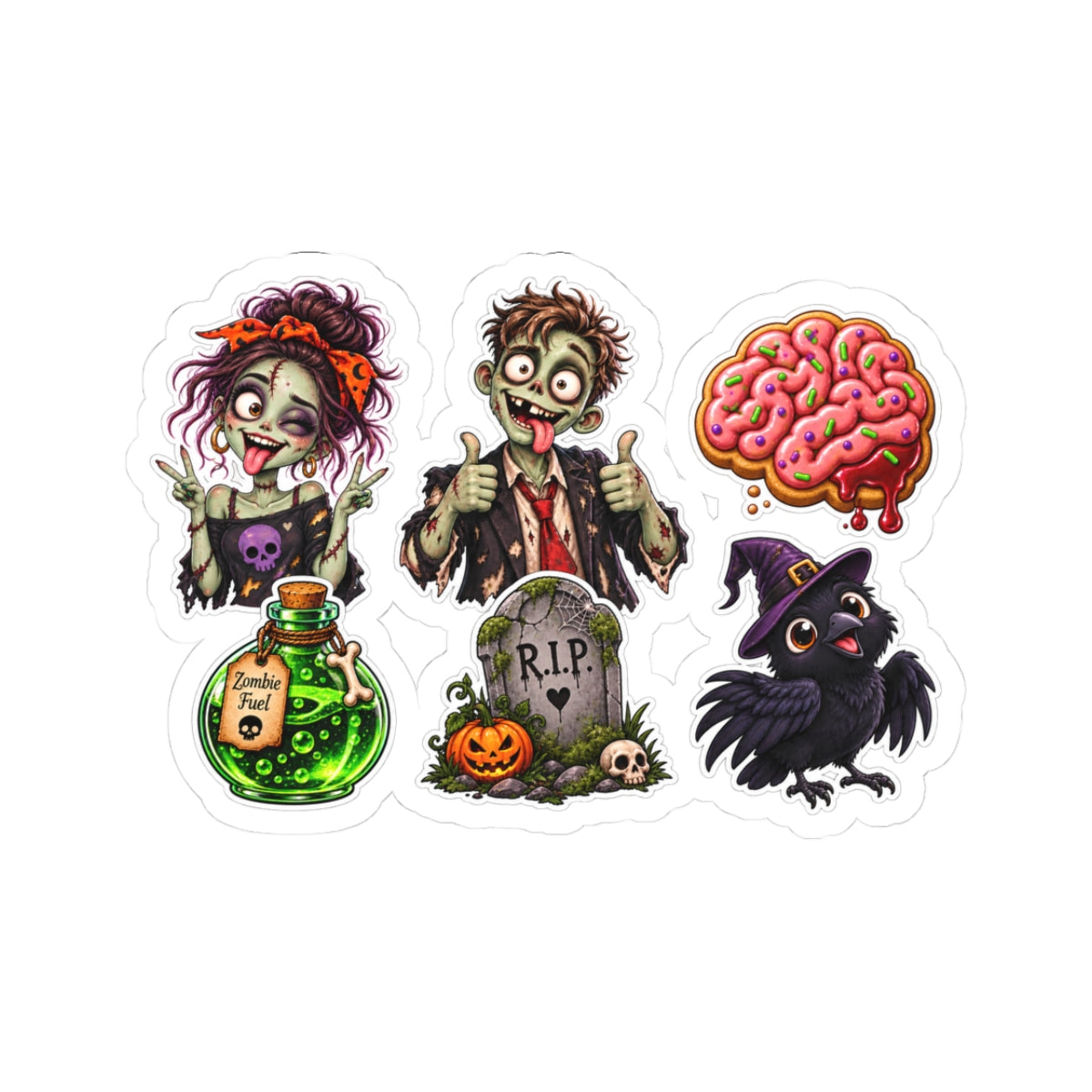 Cute Halloween Zombie Brain Crow Poison Potion Sticker Set | Kiss-Cut Stickers