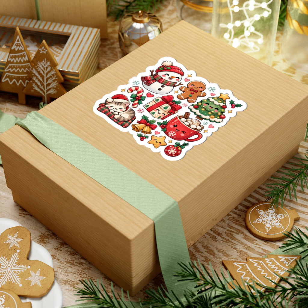 Cute Holiday Christmas Characters Kiss-Cut Stickers | Snowman, Tree, Gingerbread