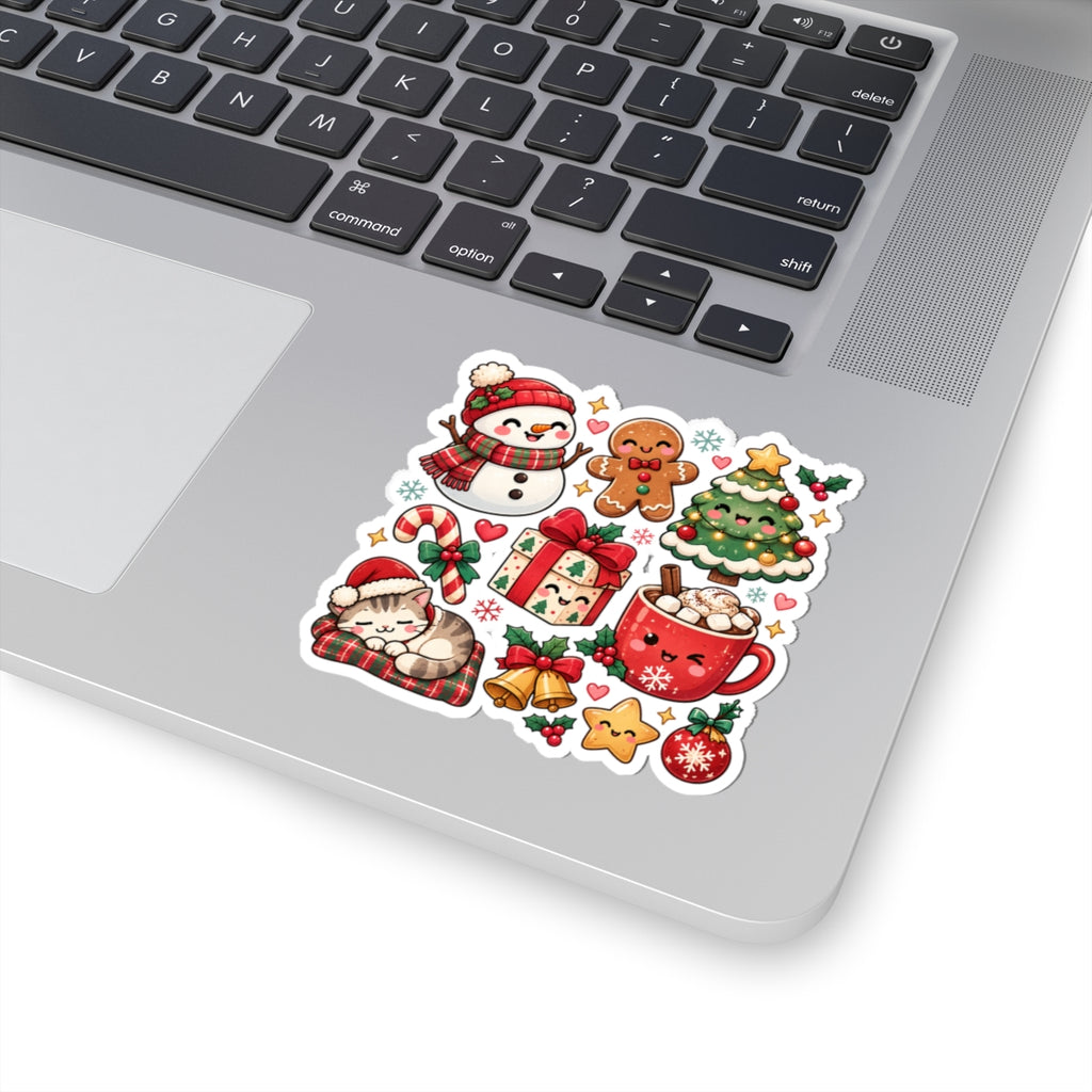 Cute Holiday Christmas Characters Kiss-Cut Stickers | Snowman, Tree, Gingerbread
