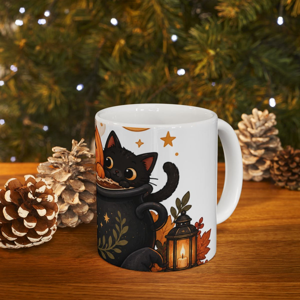 Cute Jack-o'-Lantern Pumpkin and Black Cat Halloween Mug | Ceramic Mug