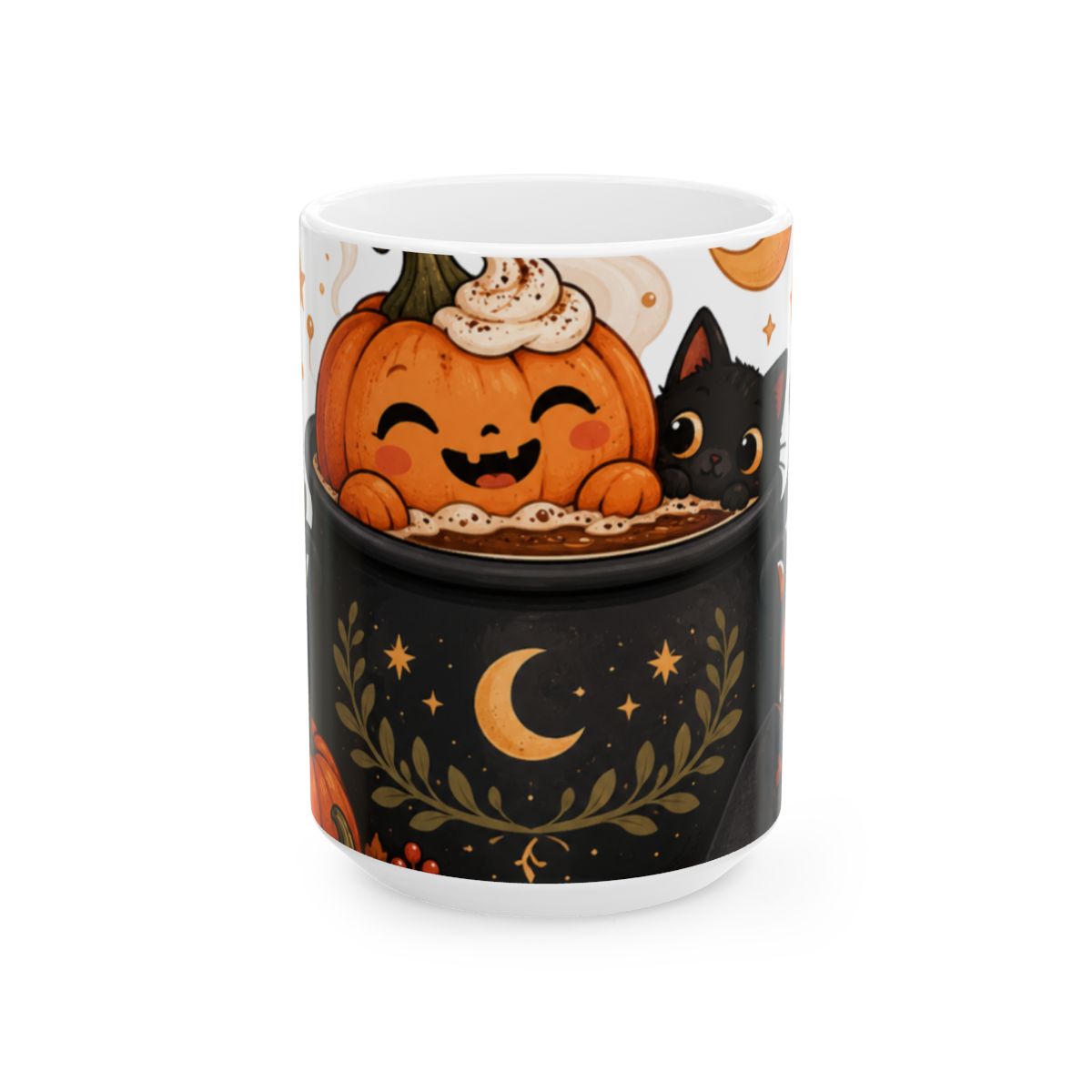 Cute Jack-o'-Lantern Pumpkin and Black Cat Halloween Mug | Ceramic Mug