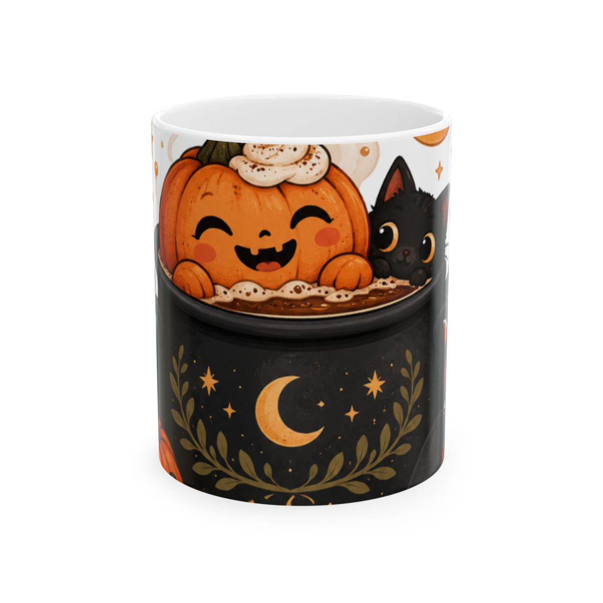 Cute Jack-o'-Lantern Pumpkin and Black Cat Halloween Mug | Ceramic Mug