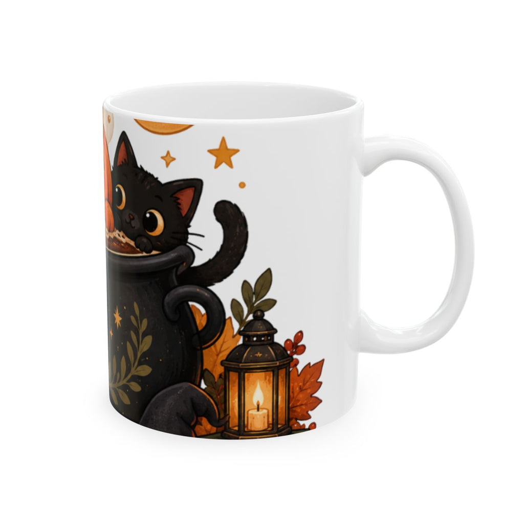 Cute Jack-o'-Lantern Pumpkin and Black Cat Halloween Mug | Ceramic Mug