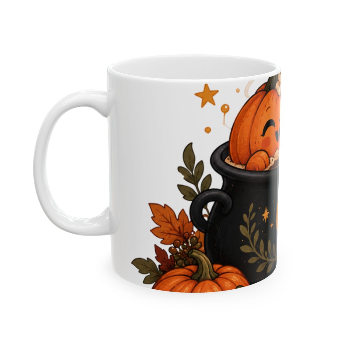 Cute Jack-o'-Lantern Pumpkin and Black Cat Halloween Mug | Ceramic Mug