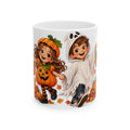 Cute Kids Halloween Costume Illustration Mug | Pumpkin & Ghost Characters