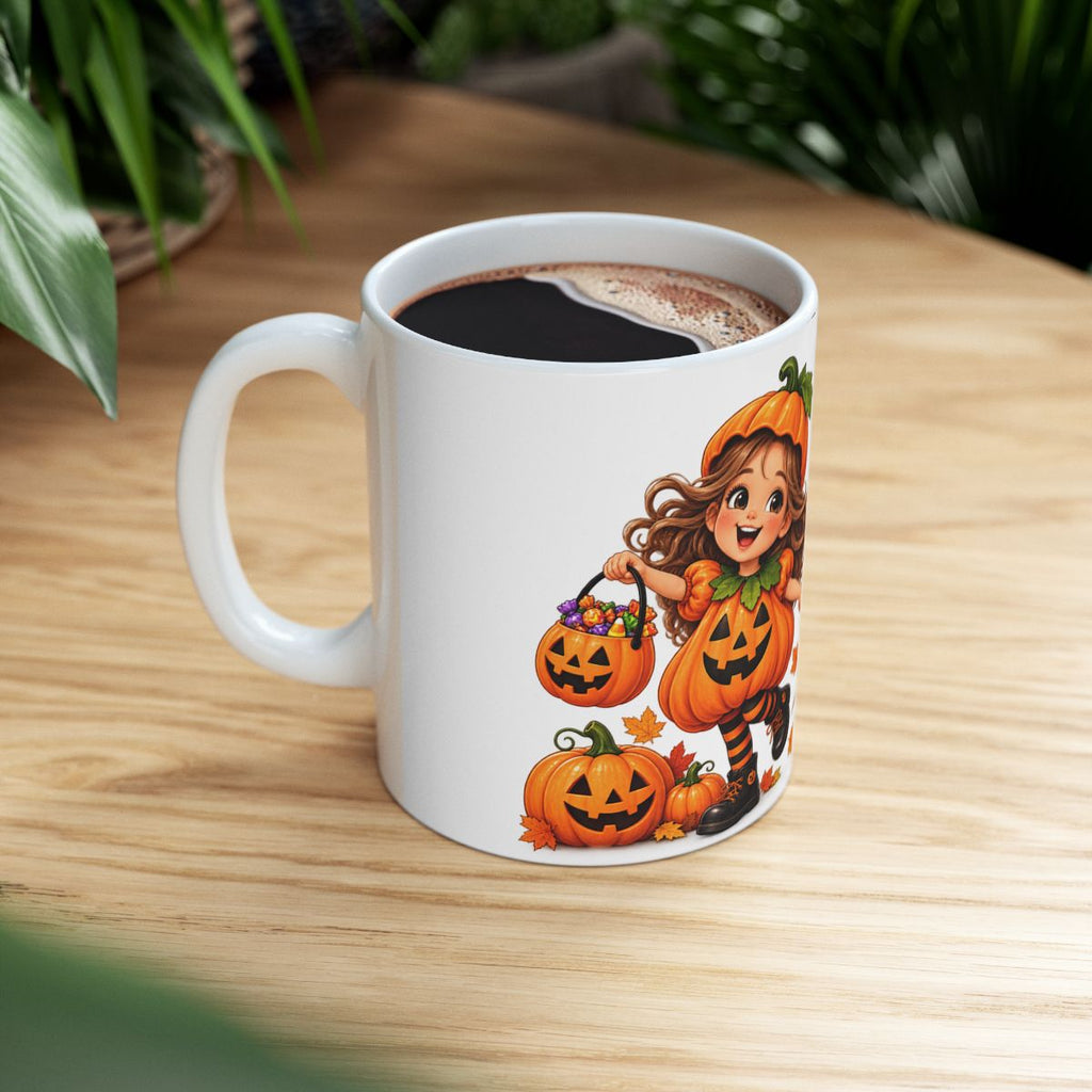 Cute Kids Halloween Costume Illustration Mug | Pumpkin & Ghost Characters