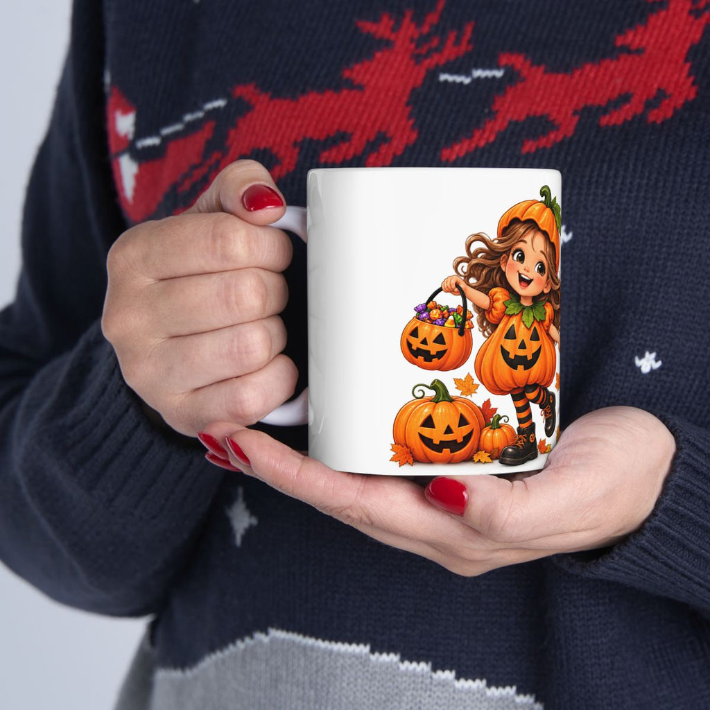 Cute Kids Halloween Costume Illustration Mug | Pumpkin & Ghost Characters
