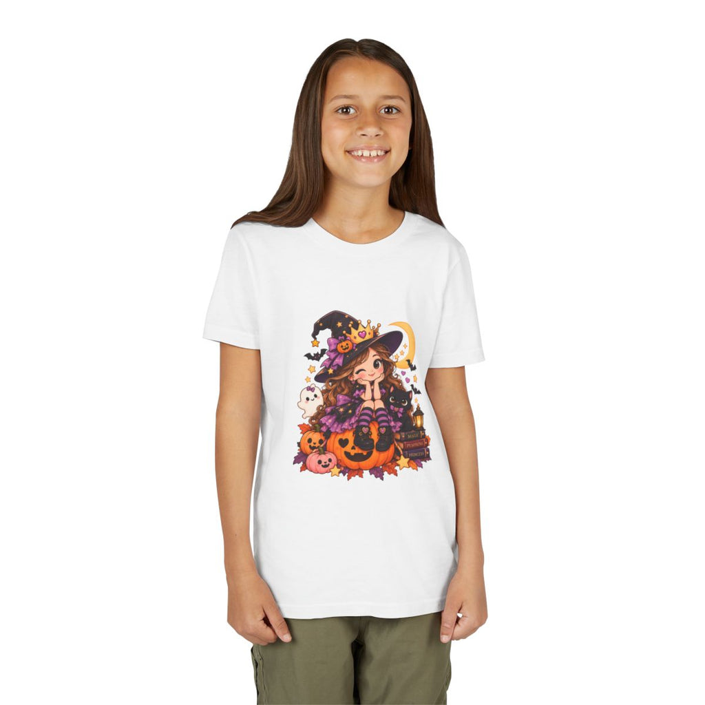 Cute Little Witch Halloween Youth Tee | Pumpkin, Cat, Moon, Lantern