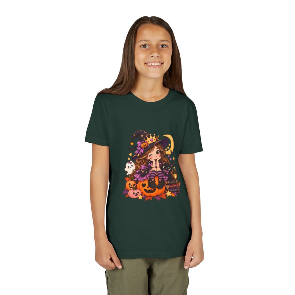 Cute Little Witch Halloween Youth Tee | Pumpkin, Cat, Moon, Lantern