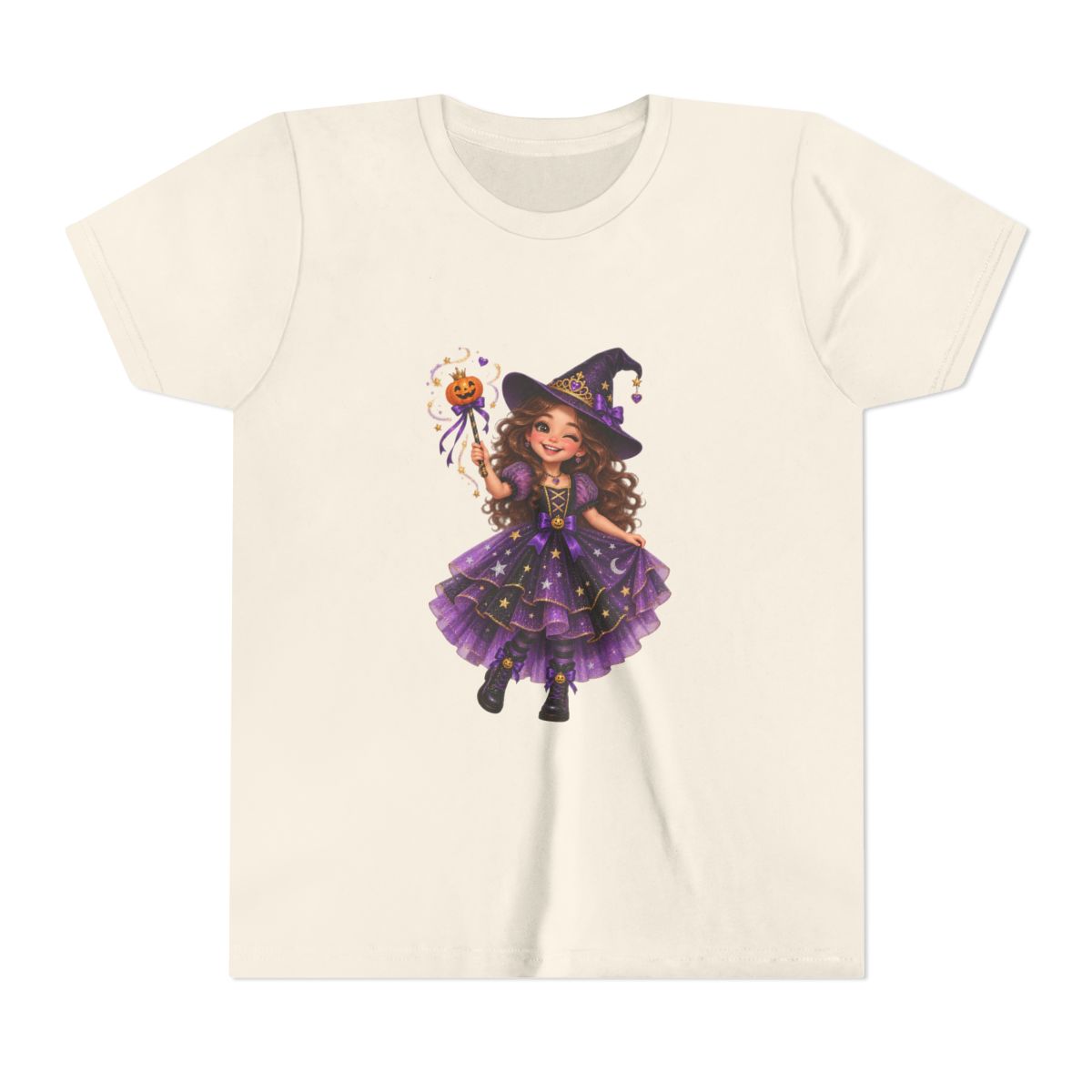 Cute Little Witch Illustration Youth Tee | Halloween Kids Shirt