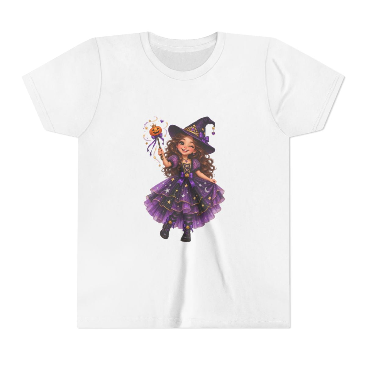 Cute Little Witch Illustration Youth Tee | Halloween Kids Shirt