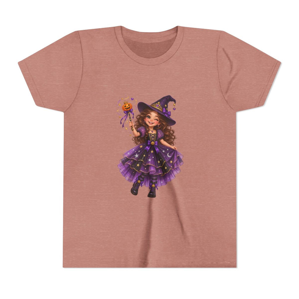 Cute Little Witch Illustration Youth Tee | Halloween Kids Shirt