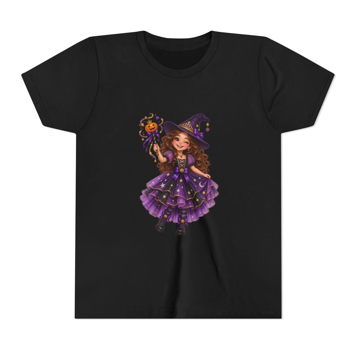 Cute Little Witch Illustration Youth Tee | Halloween Kids Shirt