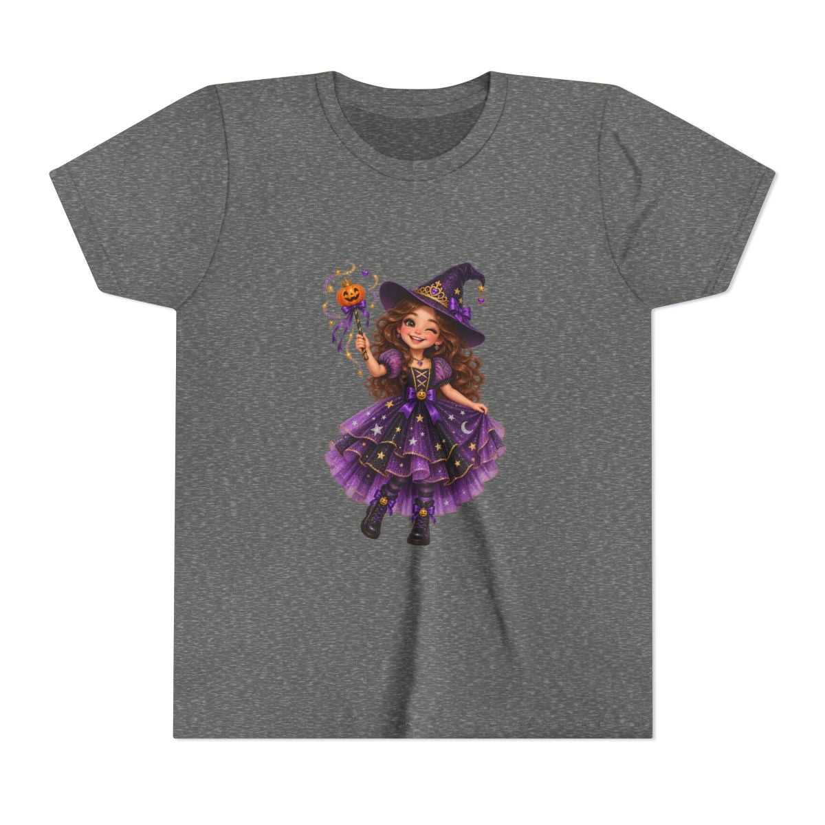 Cute Little Witch Illustration Youth Tee | Halloween Kids Shirt