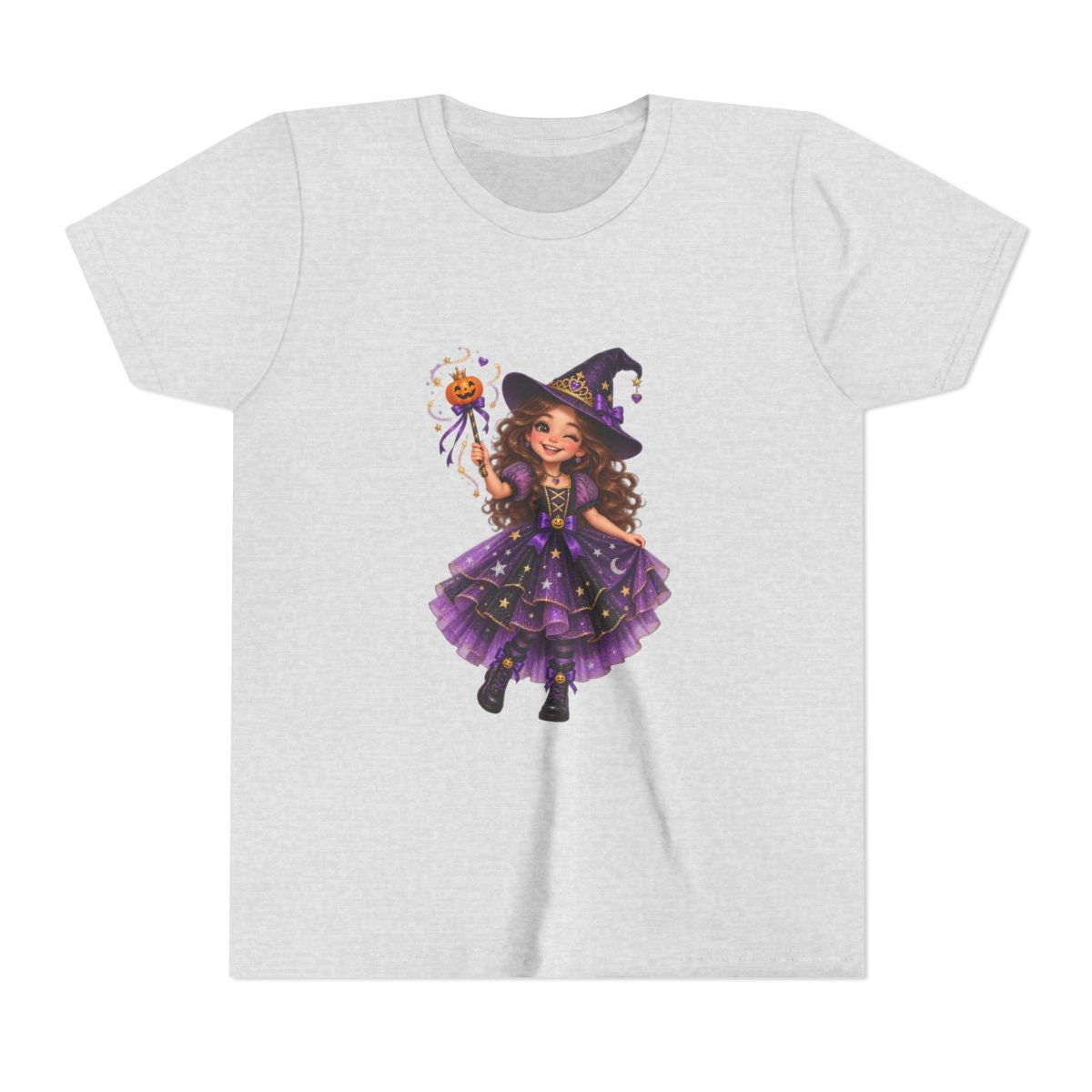 Cute Little Witch Illustration Youth Tee | Halloween Kids Shirt