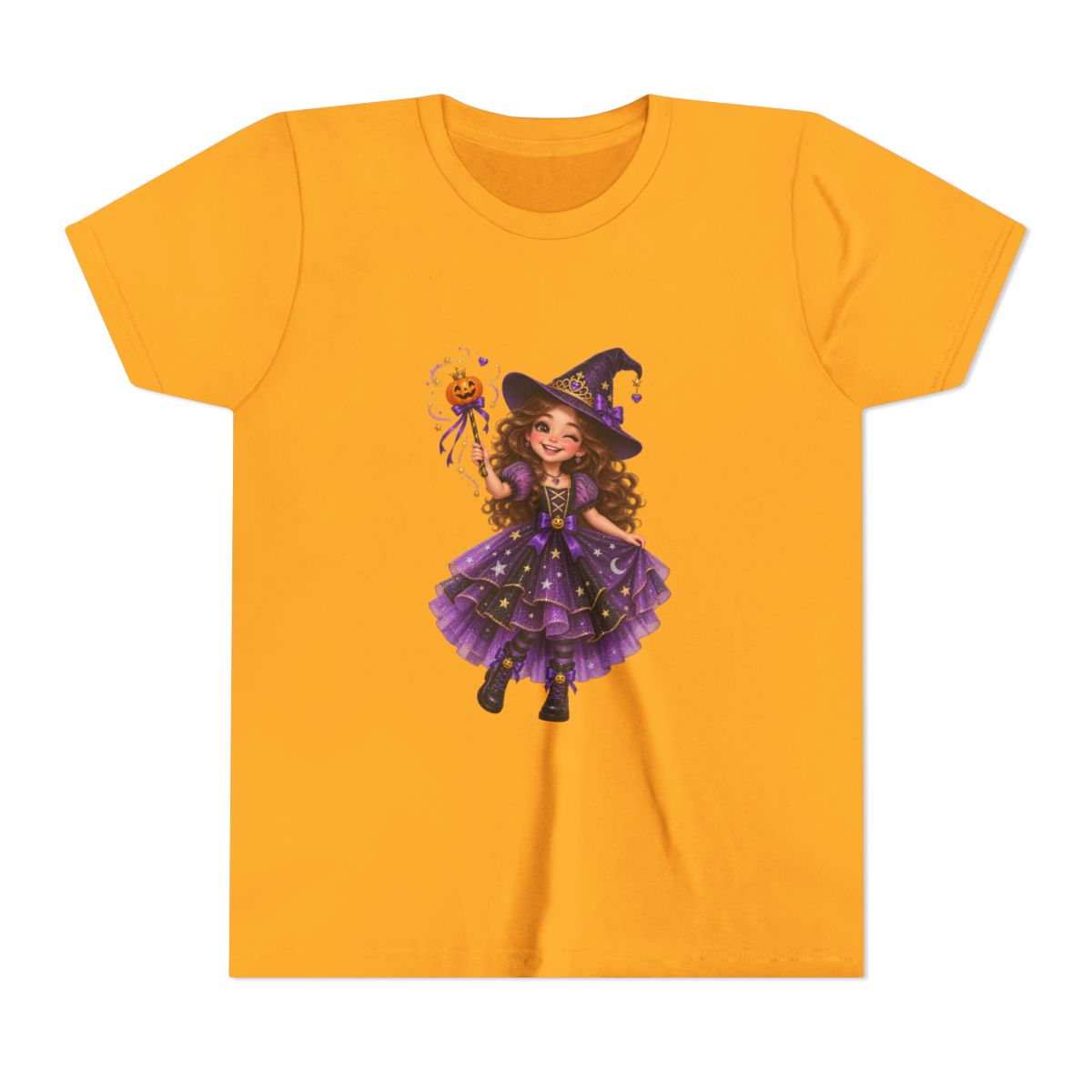 Cute Little Witch Illustration Youth Tee | Halloween Kids Shirt