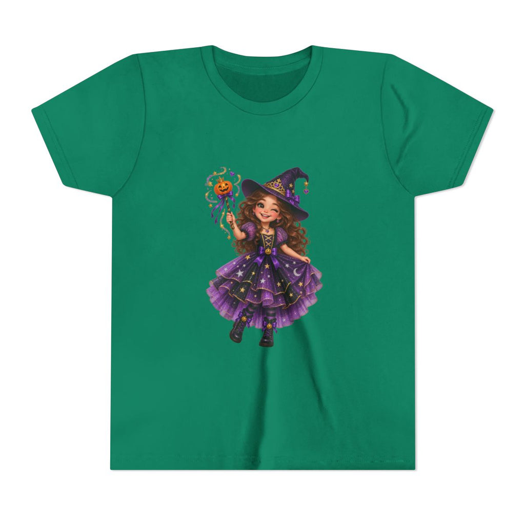 Cute Little Witch Illustration Youth Tee | Halloween Kids Shirt