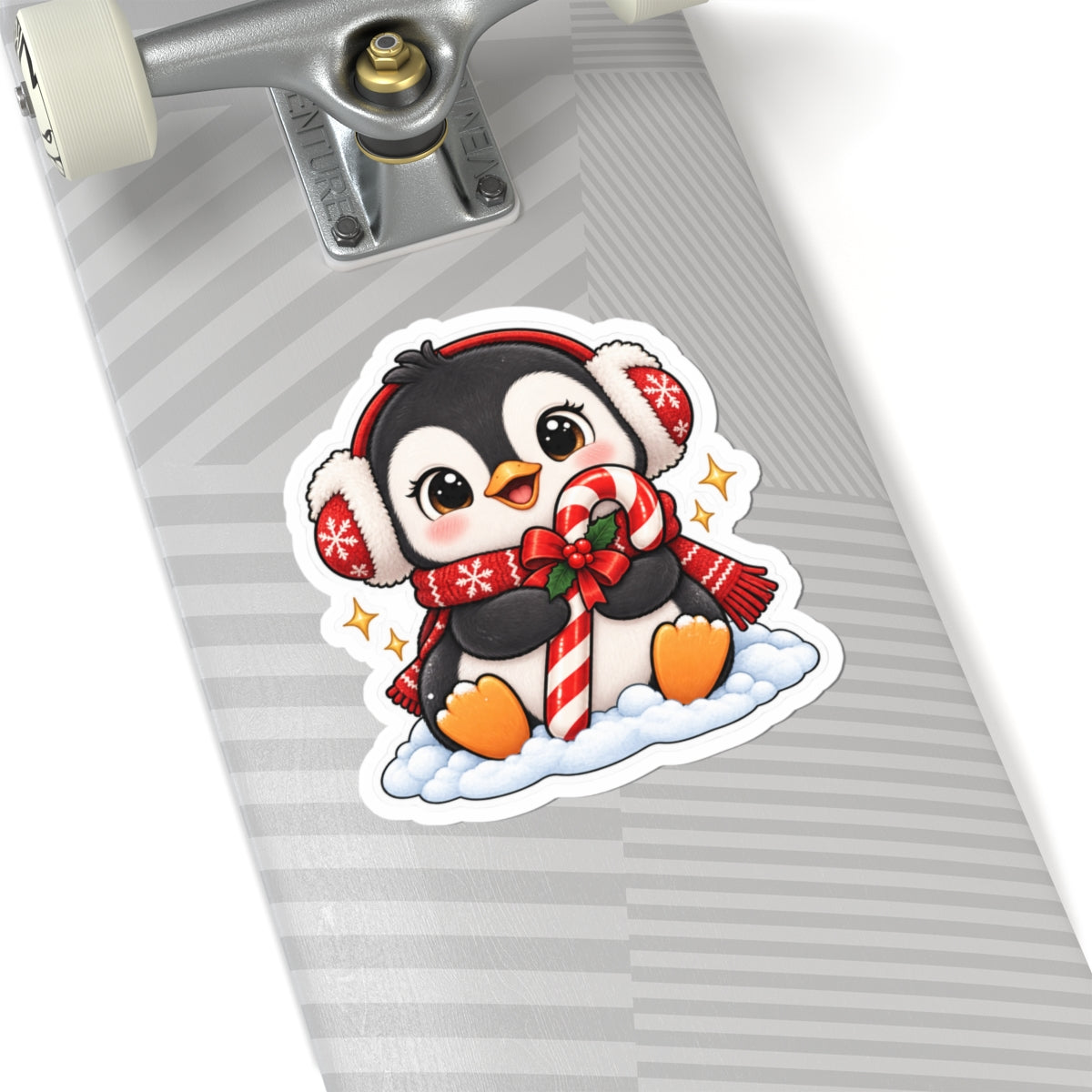 Cute Penguin with Candy Cane Sticker | Christmas Kiss-Cut Sticker