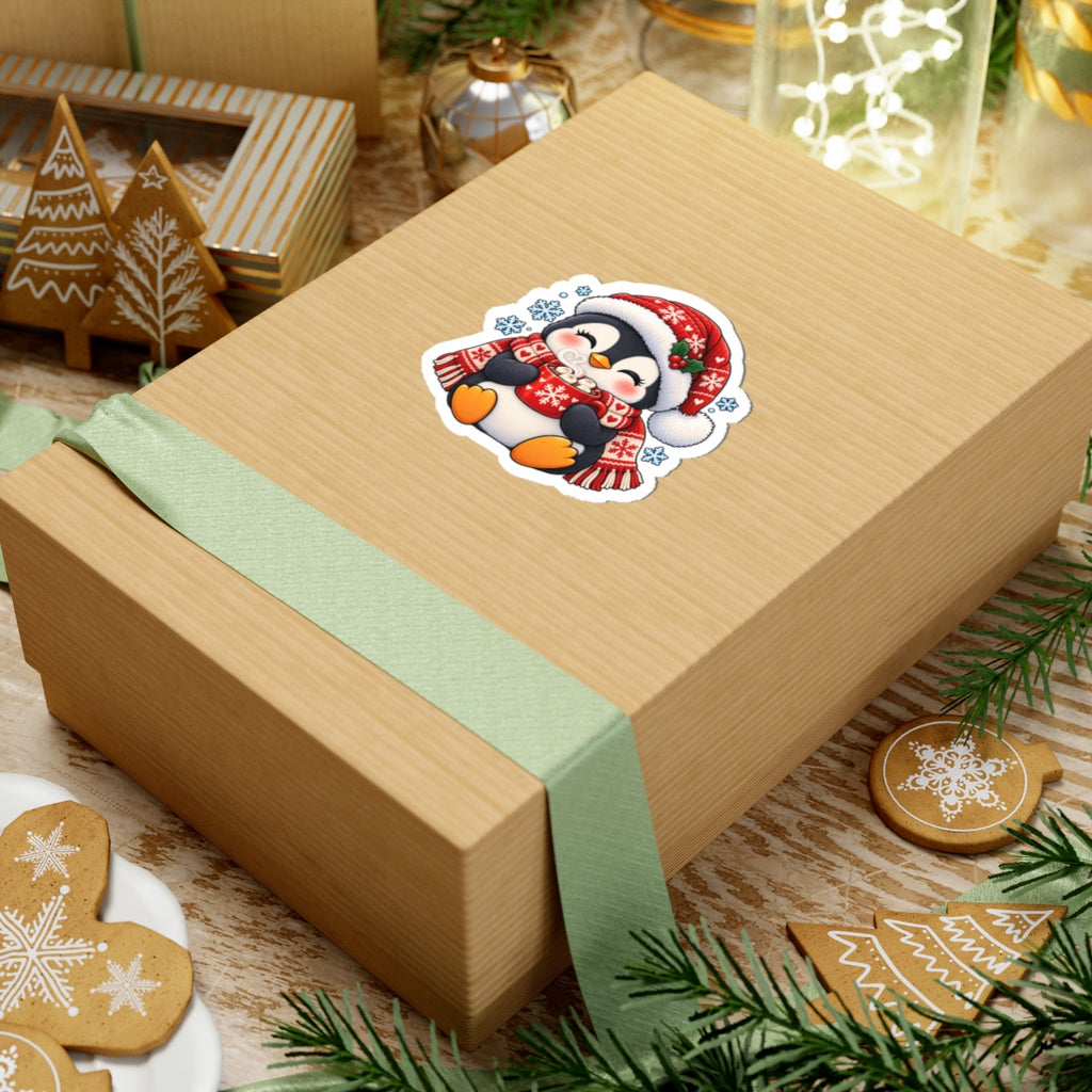 Cute Penguin with Hot Cocoa Sticker | Christmas Kiss-Cut Sticker