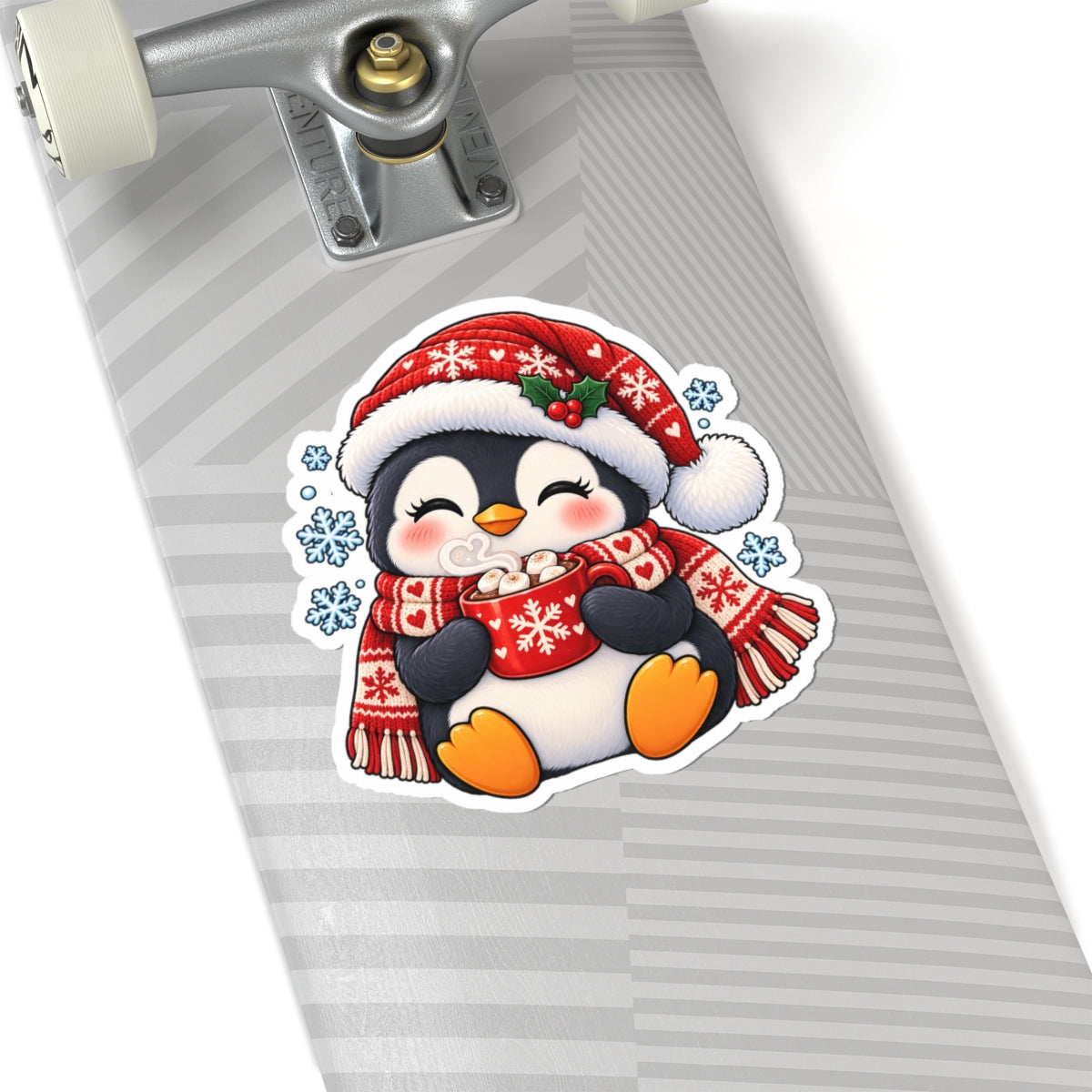 Cute Penguin with Hot Cocoa Sticker | Christmas Kiss-Cut Sticker