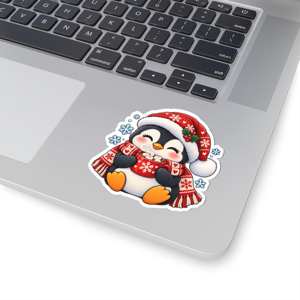 Cute Penguin with Hot Cocoa Sticker | Christmas Kiss-Cut Sticker