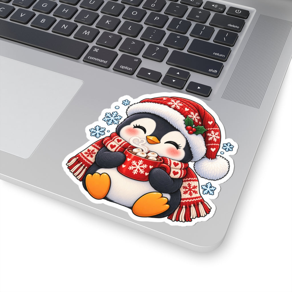 Cute Penguin with Hot Cocoa Sticker | Christmas Kiss-Cut Sticker