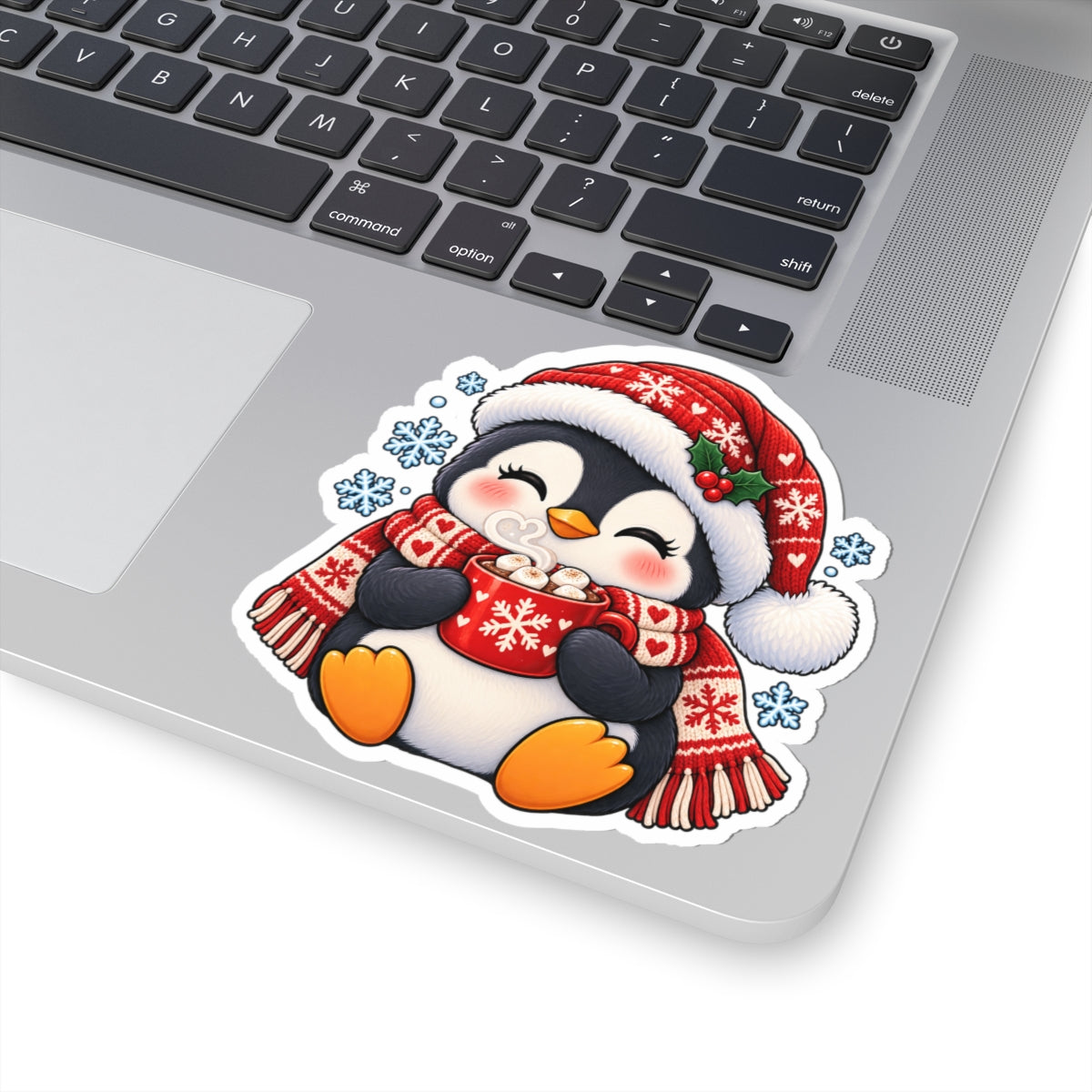 Cute Penguin with Hot Cocoa Sticker | Christmas Kiss-Cut Sticker