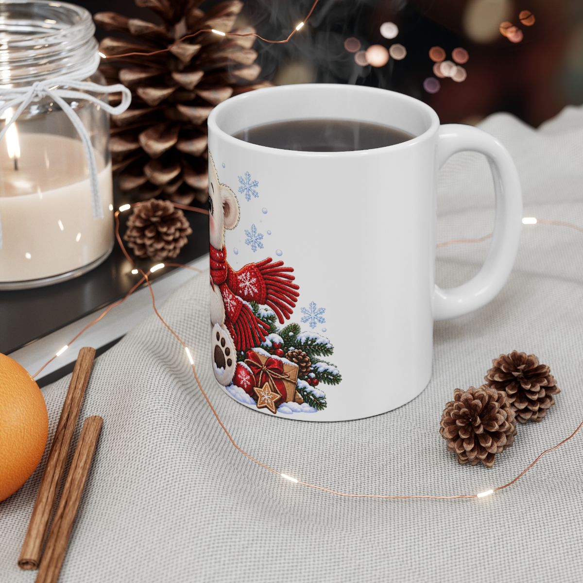 Cute Polar Bear with Hot Cocoa Mug | Christmas Winter Holiday Ceramic Mug