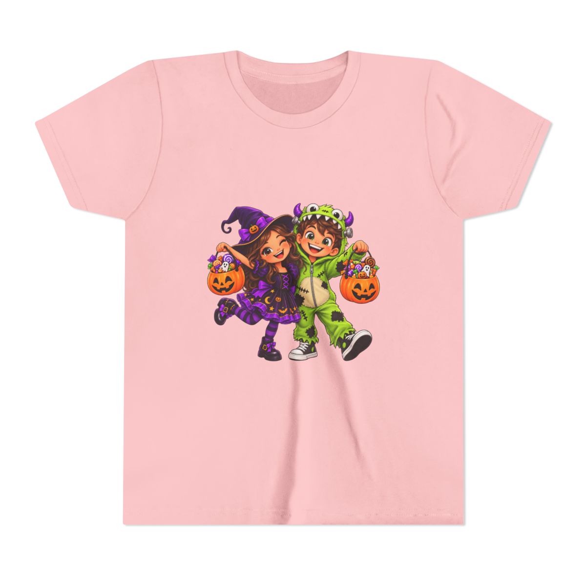 Cute Trick-or-Treat Kids in Witch and Monster Costumes Youth Tee | Halloween
