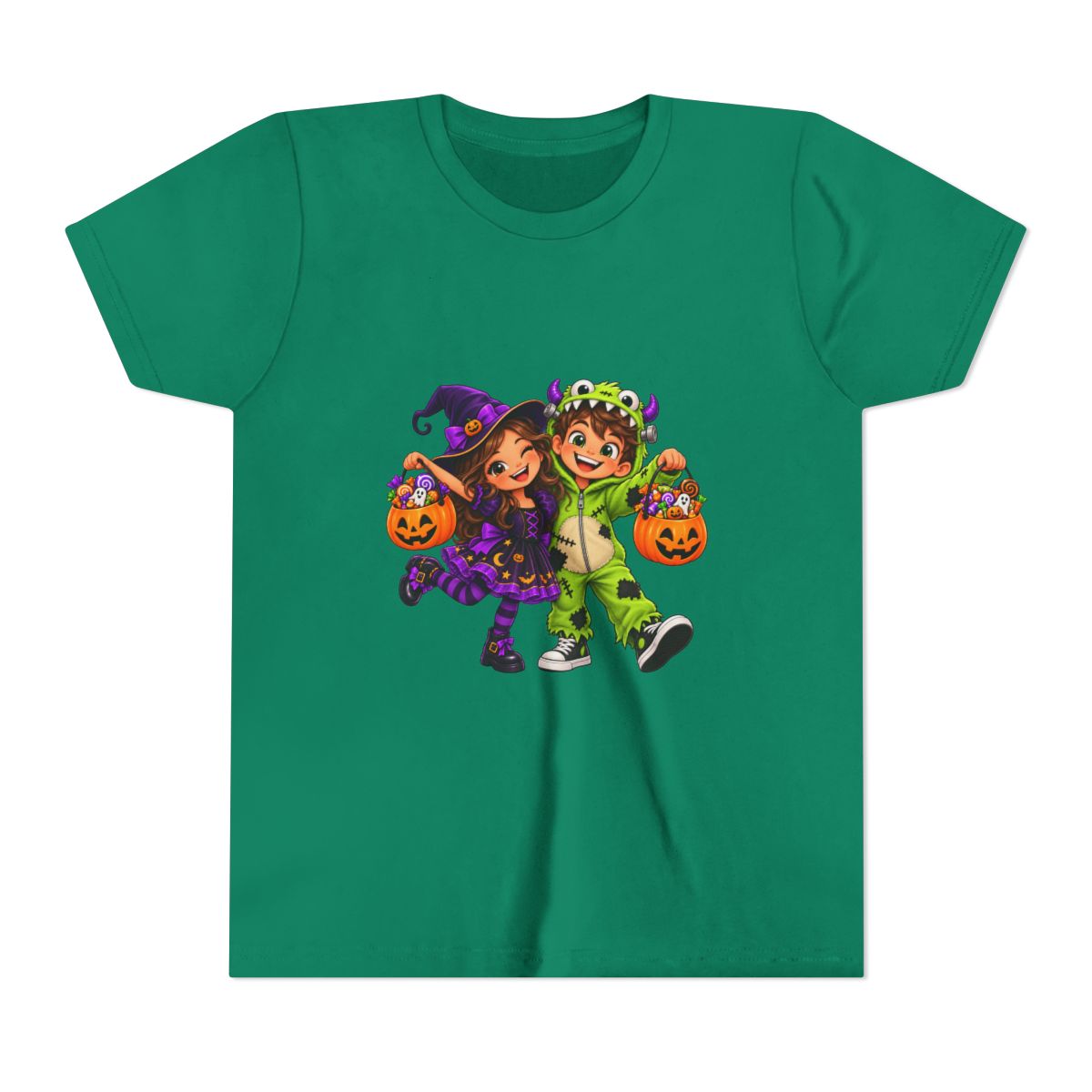Cute Trick-or-Treat Kids in Witch and Monster Costumes Youth Tee | Halloween