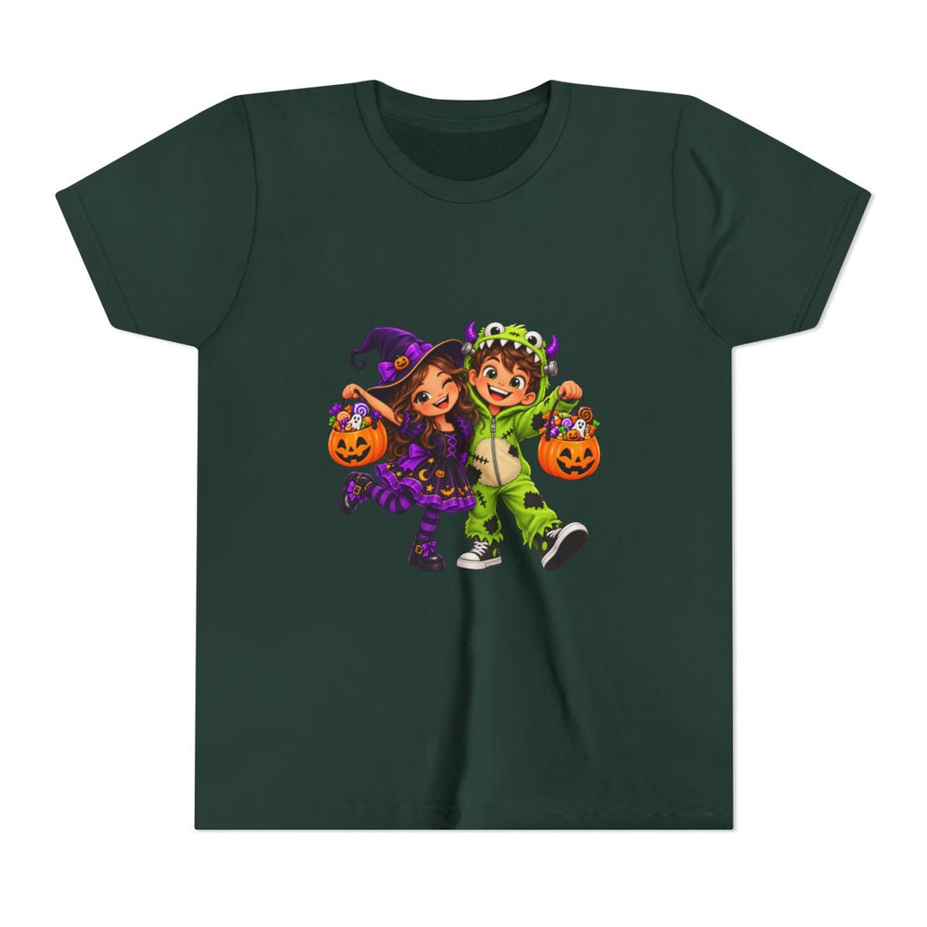 Cute Trick-or-Treat Kids in Witch and Monster Costumes Youth Tee | Halloween