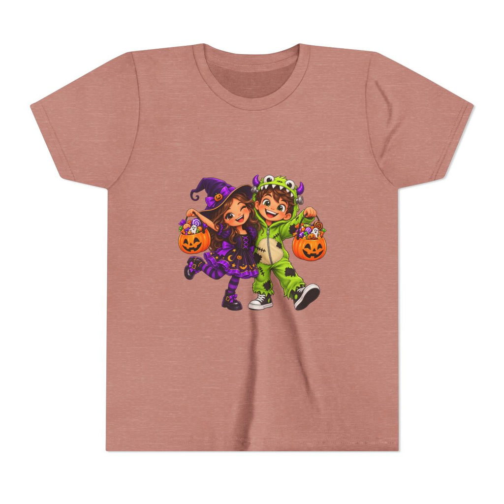Cute Trick-or-Treat Kids in Witch and Monster Costumes Youth Tee | Halloween