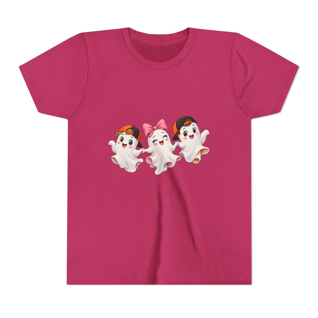 Cute Trio Ghosts Youth Tee | Kids Halloween Shirt, Cartoon Ghosts with Bow