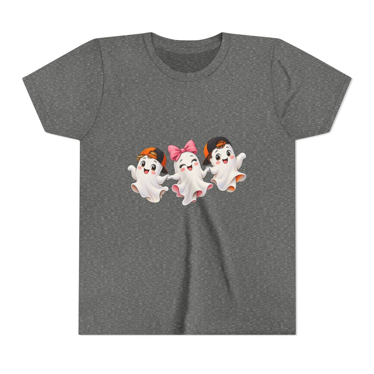 Cute Trio Ghosts Youth Tee | Kids Halloween Shirt, Cartoon Ghosts with Bow