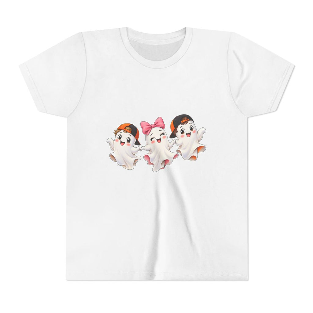 Cute Trio Ghosts Youth Tee | Kids Halloween Shirt, Cartoon Ghosts with Bow