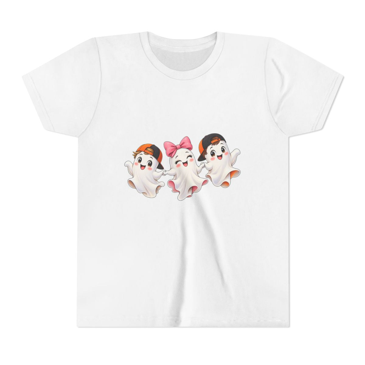 Cute Trio Ghosts Youth Tee | Kids Halloween Shirt, Cartoon Ghosts with Bow